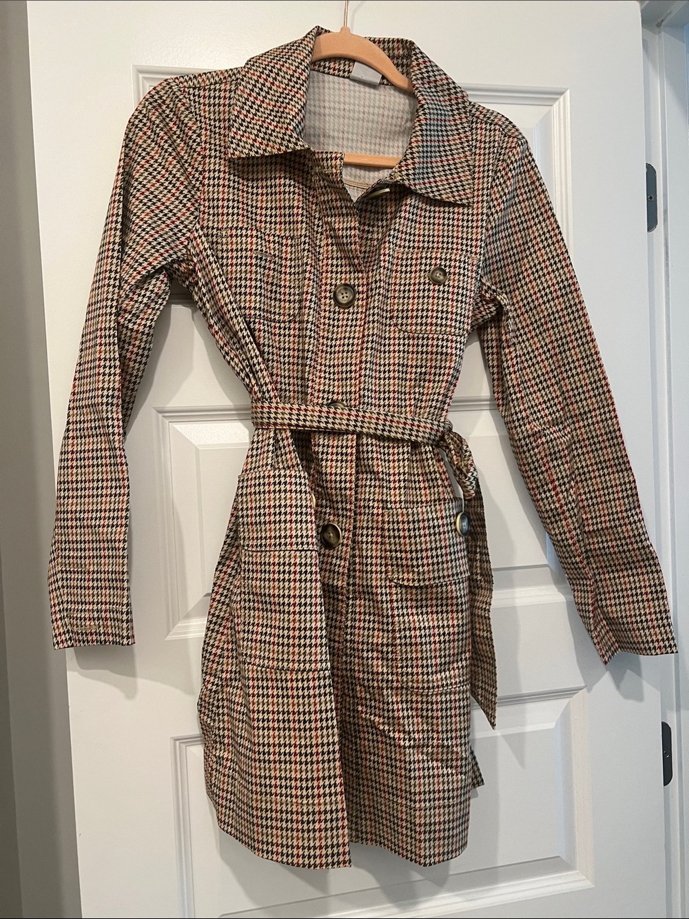 CAbi Girls Multi-Color Houndstooth Belted Pea Coat